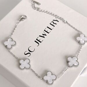 MOP Clover Bracelet Silver Tone Chain Stainless Steel Bracelet